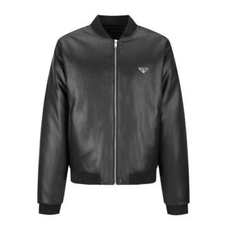 Prada 24FW Triangle Logo Leather Padded Flight Jacket Product Number: JJA Made from 420g silk-cotton blend