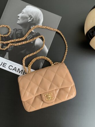 24B Chain Handle Boxy Bag – Almond Color  Premium Platinum Edition 💎✨  Size: 14 × 19 × 8.5 cm