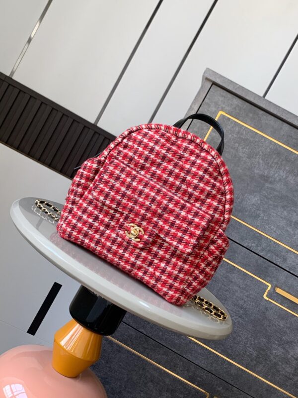 Chanel 24N Red Houndstooth Backpack Size: 28×26×11 cm