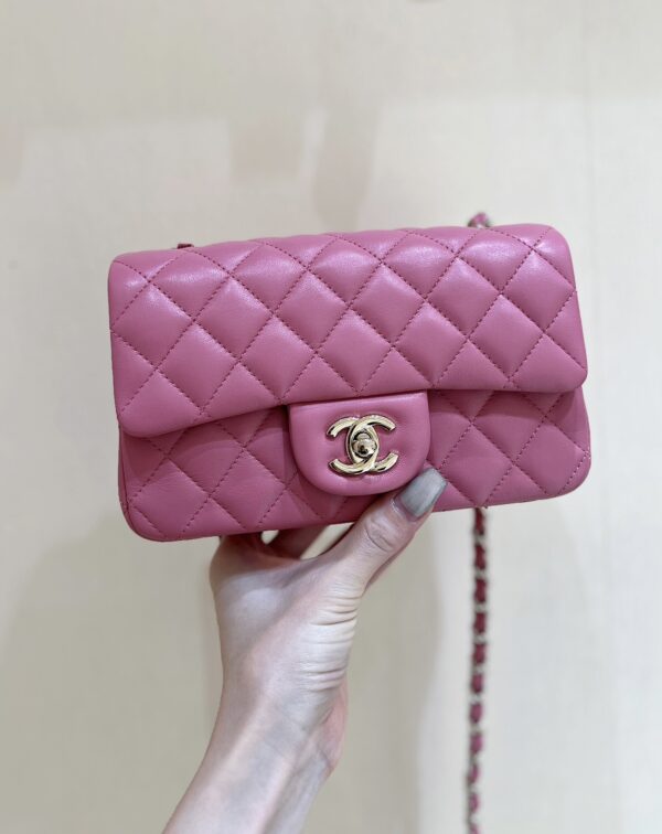 Chanel Pure Original Large Mini Classic Flap Bag in 24 New Color! Peach Pink Leather: European Original GR Genuine Lambskin