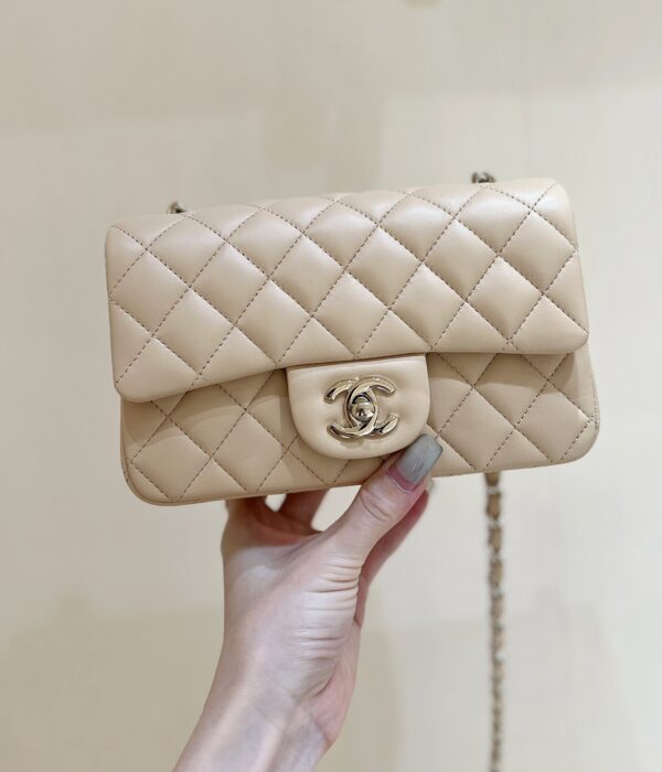 Chanel Pure Original CF Large Mini Classic Flap Bag in 24 New Color! Apricot Leather: European Original GR Genuine Lambskin