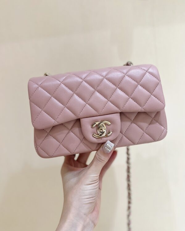 Chanel Pure Original CF Square Mini Classic Flap Bag in 24 New Color! Cherry Blossom Pink Leather: European Original GR Genuine Lambskin